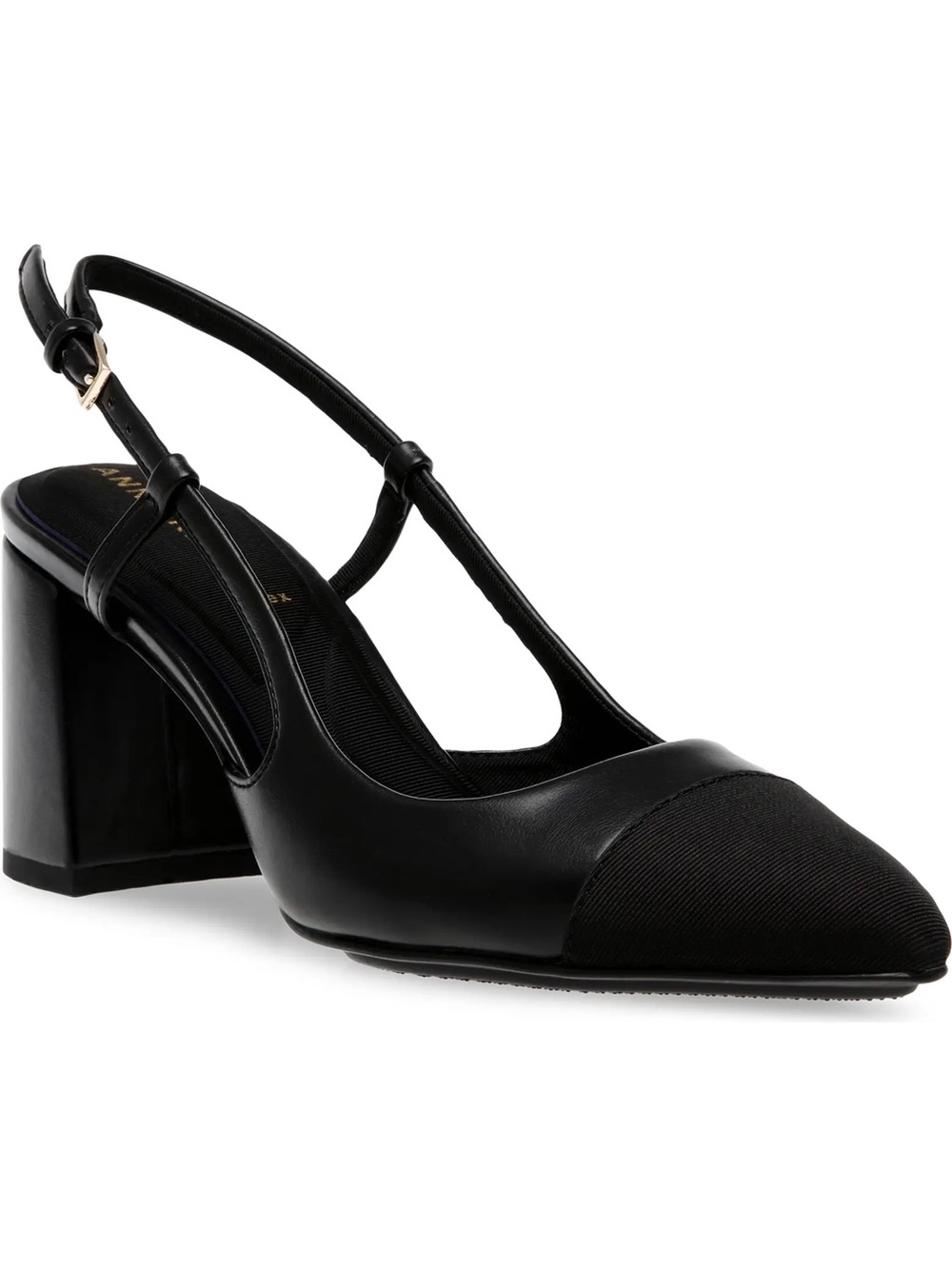 Anne Klein - Brinlee Pointed Toe Black Slingback Block Heel Pumps